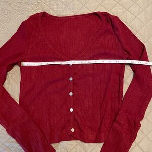 NWT -  OGL Wide Rib V-Neck Cardigan - Deep Red